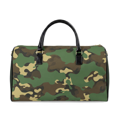 Camo Faux Leather Travel Bag — Personalized 'FAIYAZ Studios' Duffel