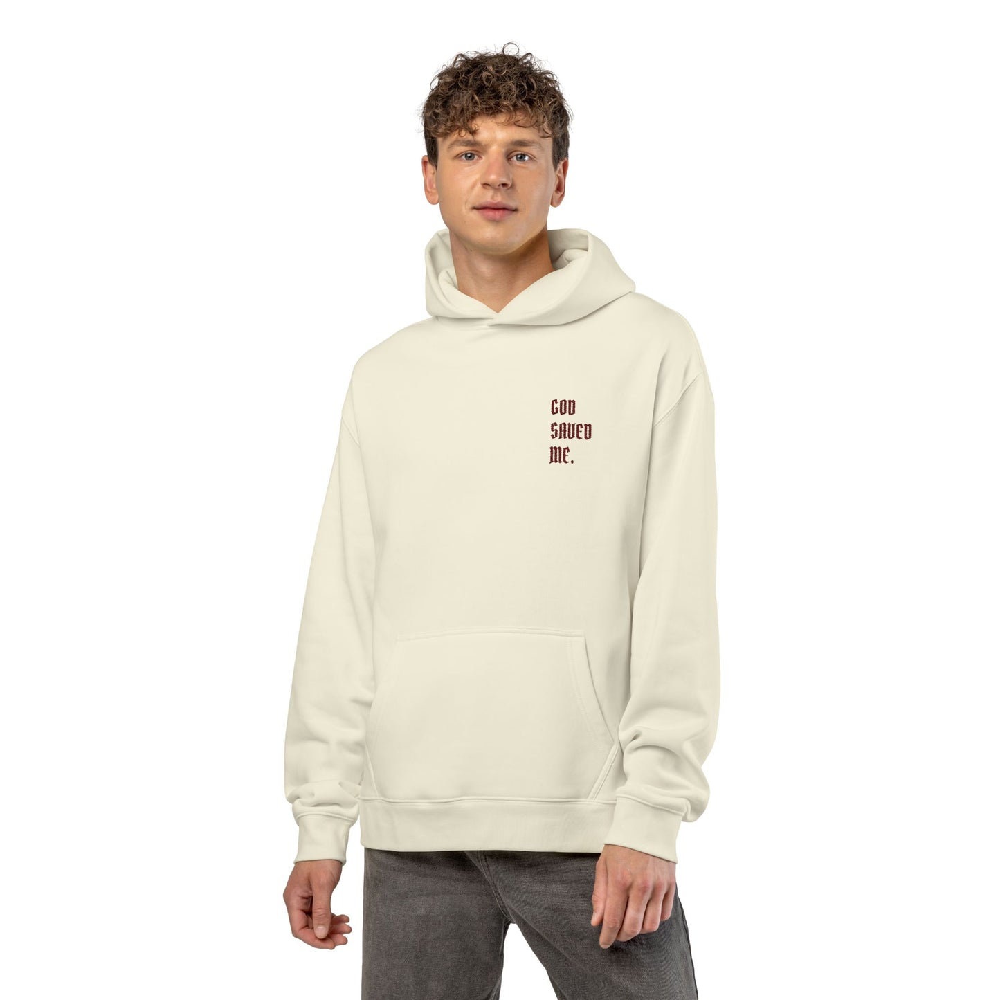 Relaxed Hoodie — Minimal Black Hoodie with Small Red 'Good Vibes Only' Chest Text