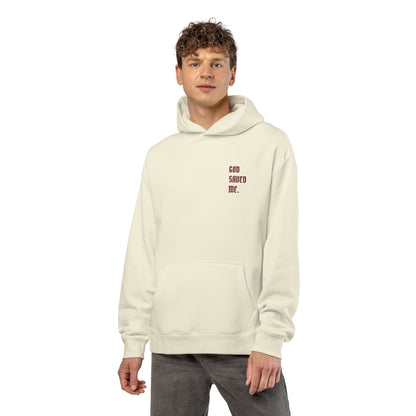 Relaxed Hoodie — Minimal Black Hoodie with Small Red 'Good Vibes Only' Chest Text