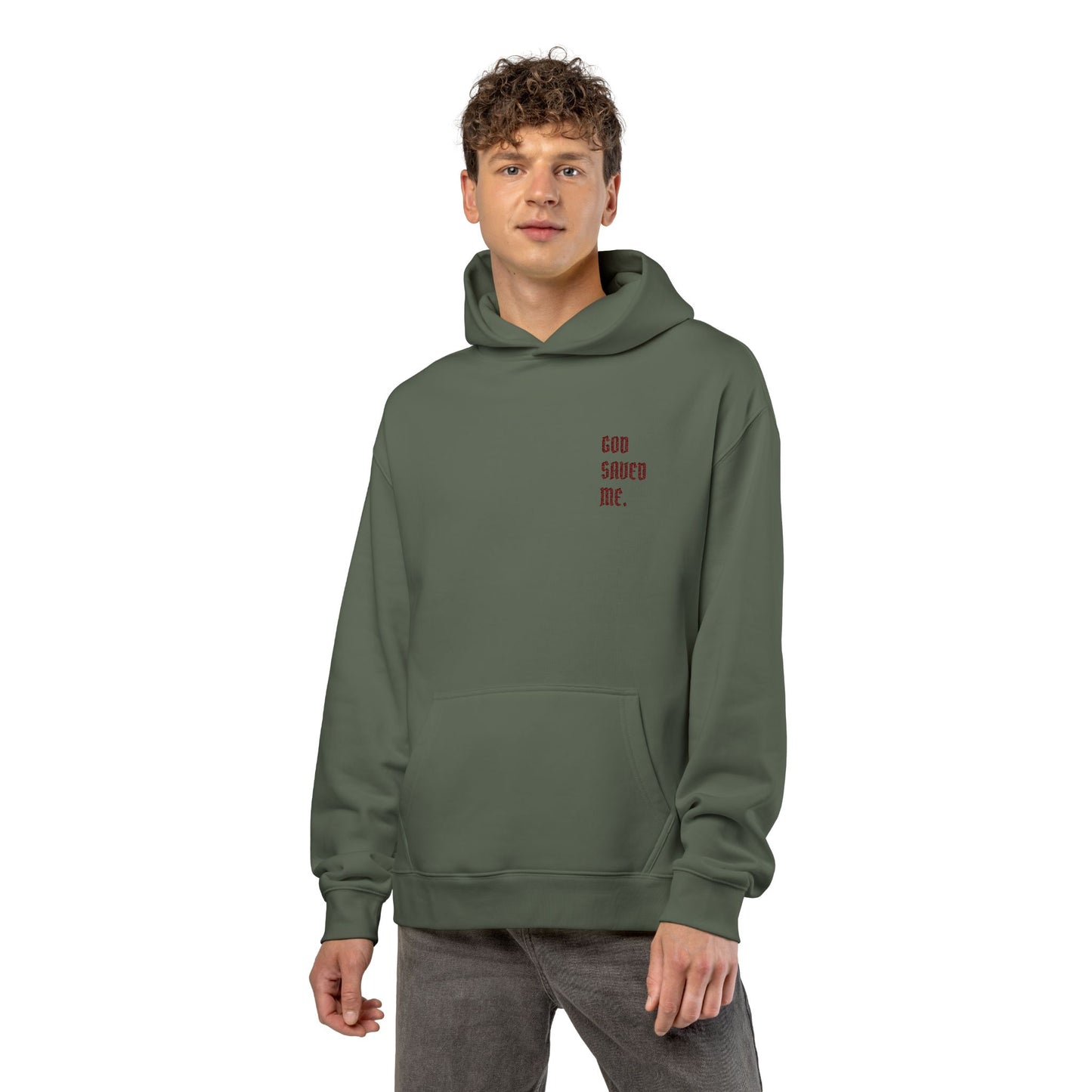 Relaxed Hoodie — Minimal Black Hoodie with Small Red 'Good Vibes Only' Chest Text