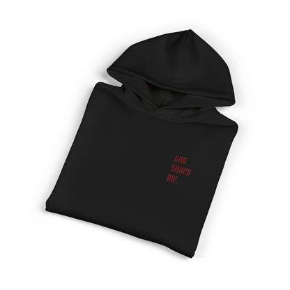 Relaxed Hoodie — Minimal Black Hoodie with Small Red 'Good Vibes Only' Chest Text