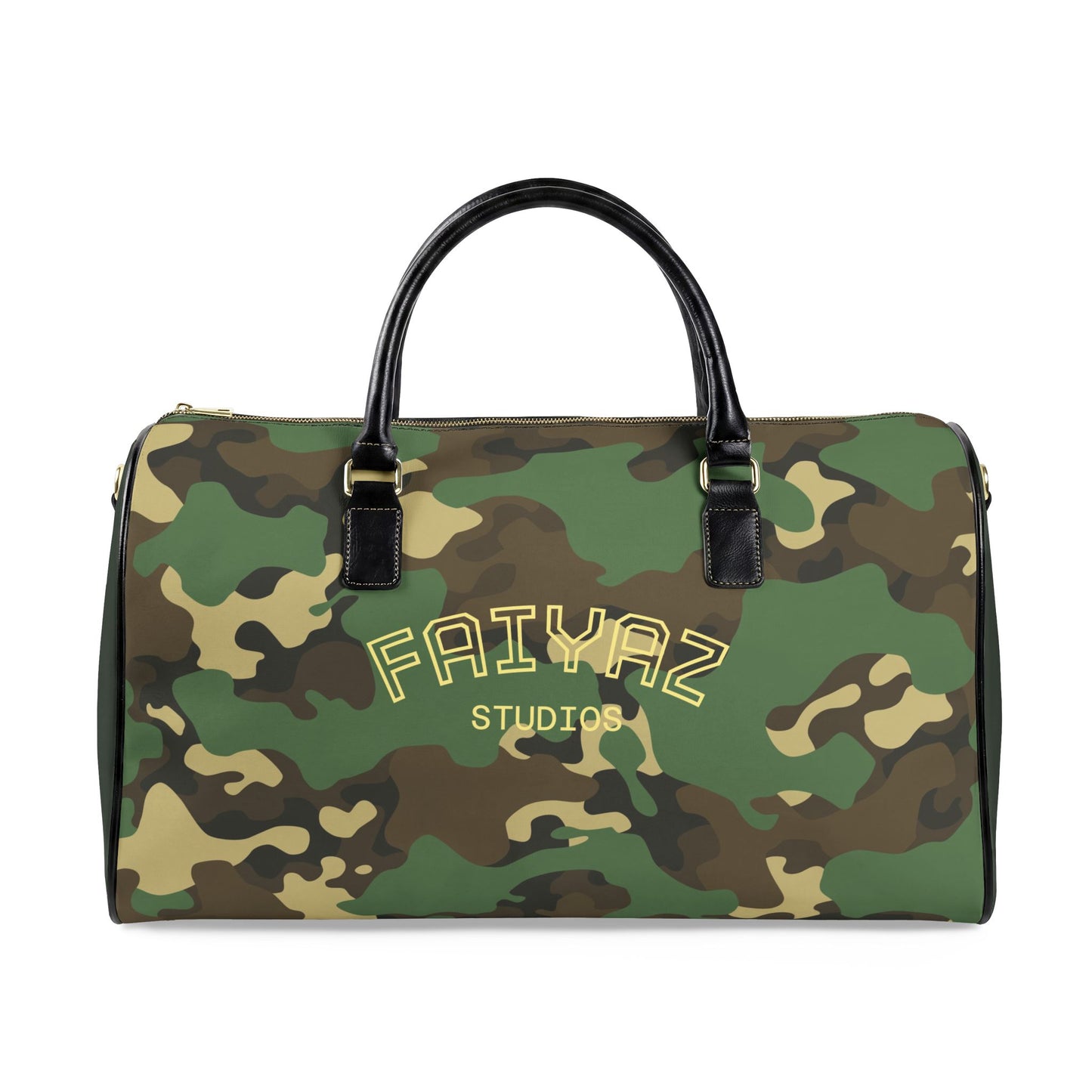 Camo Faux Leather Travel Bag — Personalized 'FAIYAZ Studios' Duffel