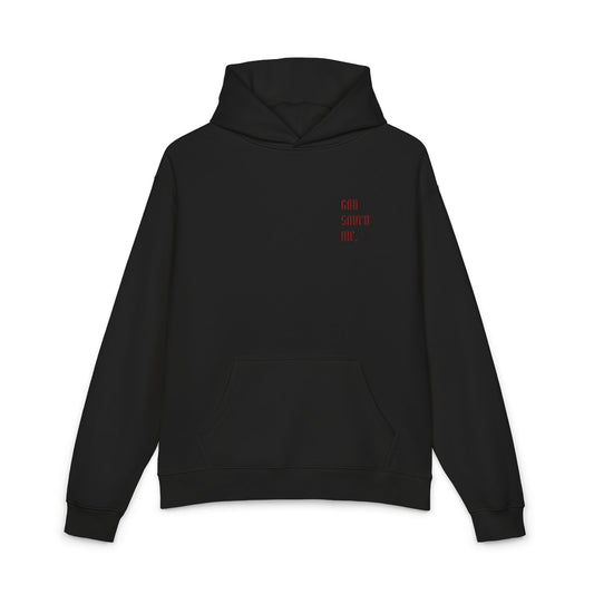 Relaxed Hoodie — Minimal Black Hoodie with Small Red 'Good Vibes Only' Chest Text