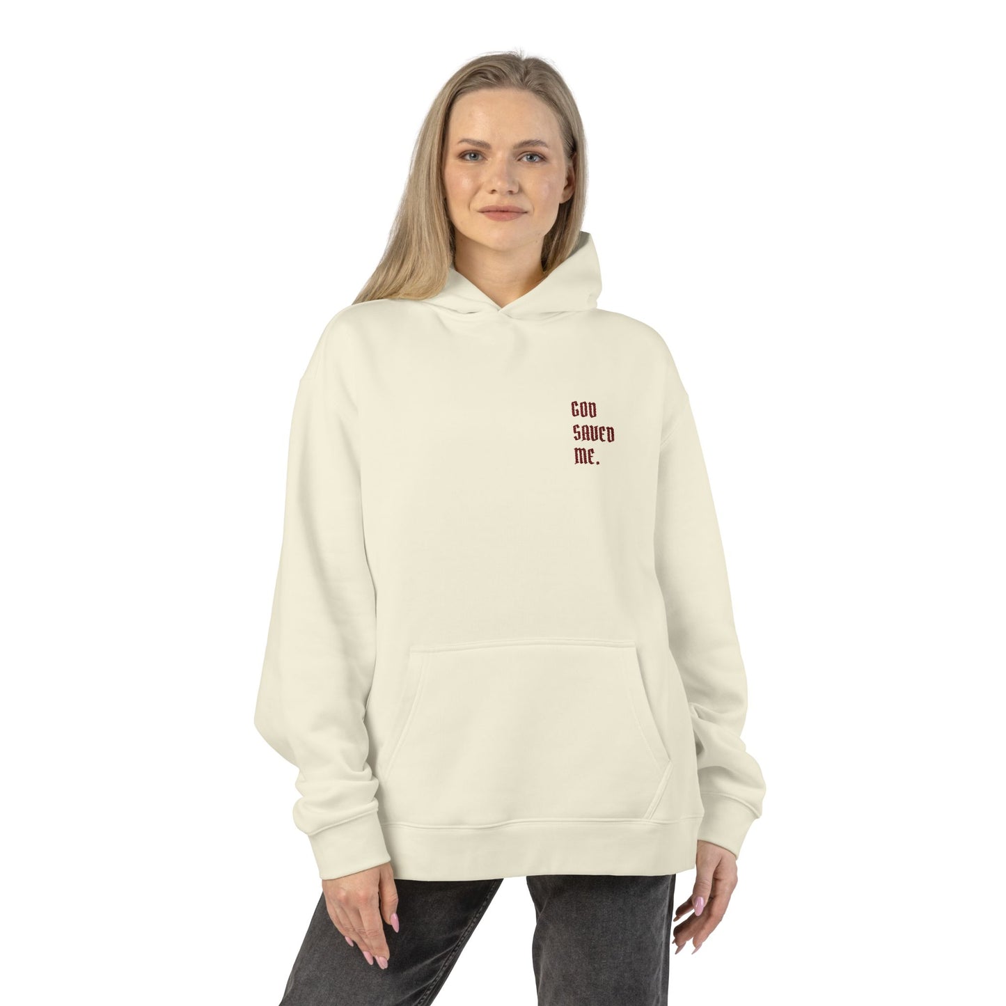 Relaxed Hoodie — Minimal Black Hoodie with Small Red 'Good Vibes Only' Chest Text