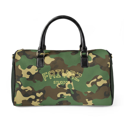 Camo Faux Leather Travel Bag — Personalized 'FAIYAZ Studios' Duffel