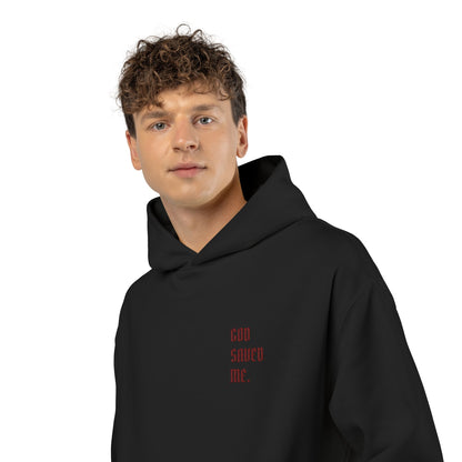 Relaxed Hoodie — Minimal Black Hoodie with Small Red 'Good Vibes Only' Chest Text