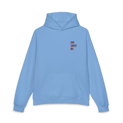 Relaxed Hoodie — Minimal Black Hoodie with Small Red 'Good Vibes Only' Chest Text